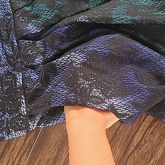 Le Chateau Blue Teal Strapless Sweetheart Black Lace Pockets Dress Cocktail S - Picture 11 of 11